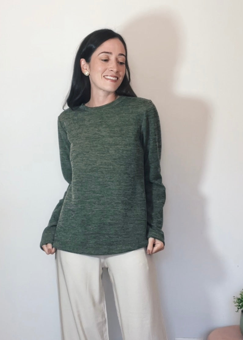 Blusa Mangas Longas Malha Mescla Militar
