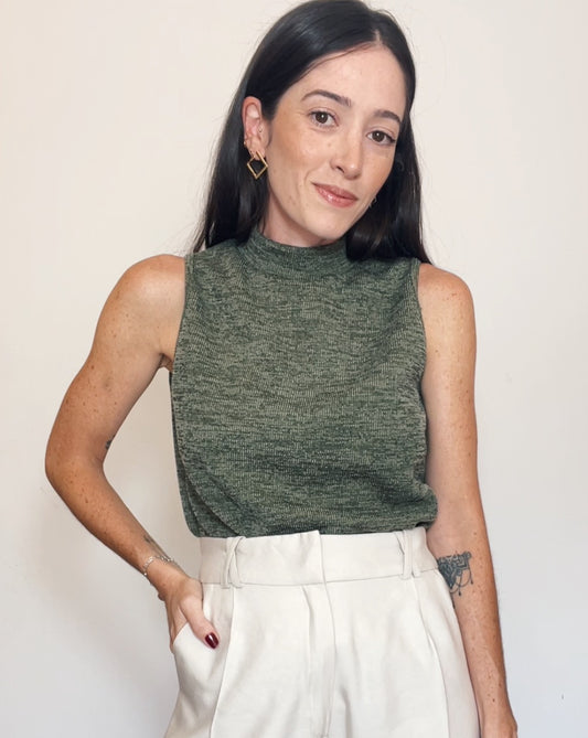 Blusa Regata Malha Mescla Plié Militar