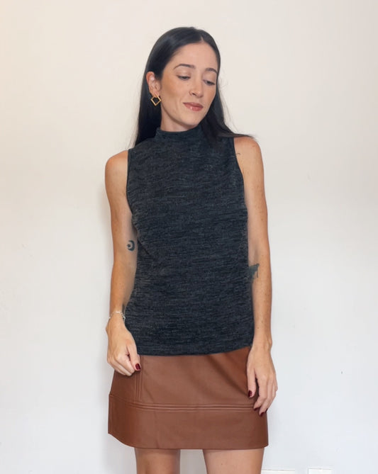 Blusa Regata Malha Mescla Plié Grafite