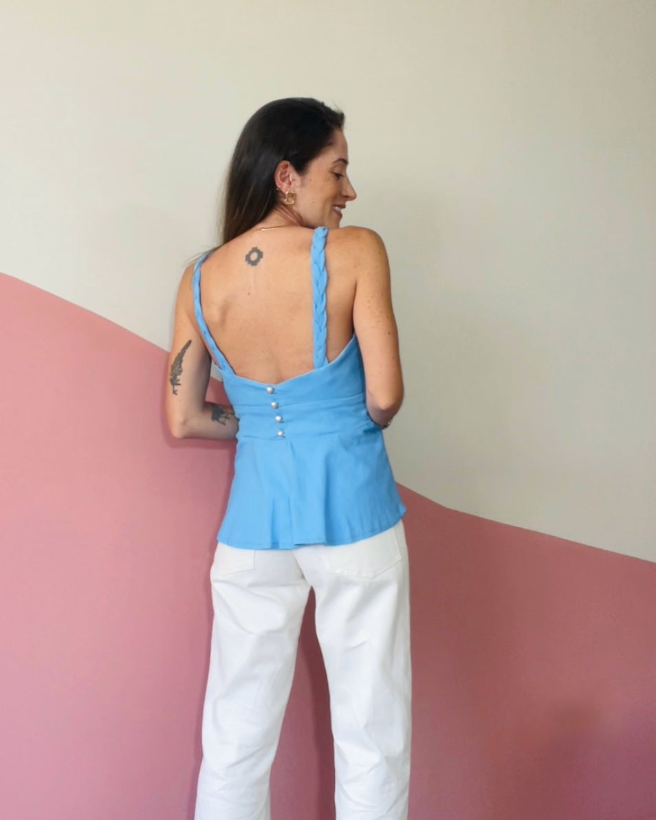Blusa Peplum Alça Trançada Camélia Hortência