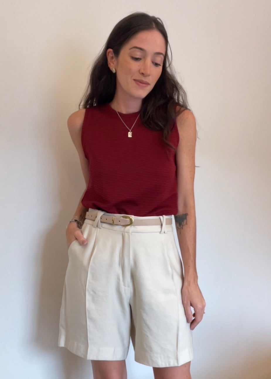 Blusa Regata Malha Canelada Elise Bordô