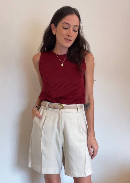 Blusa Regata Malha Canelada Elise Bordô