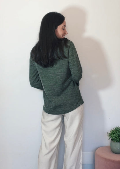 Blusa Mangas Longas Malha Mescla Militar