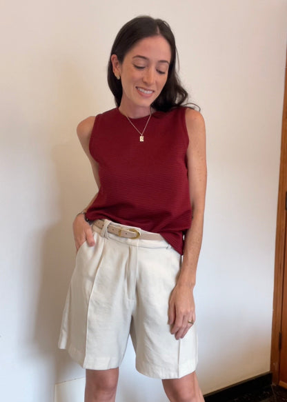 Blusa Regata Malha Canelada Elise Bordô