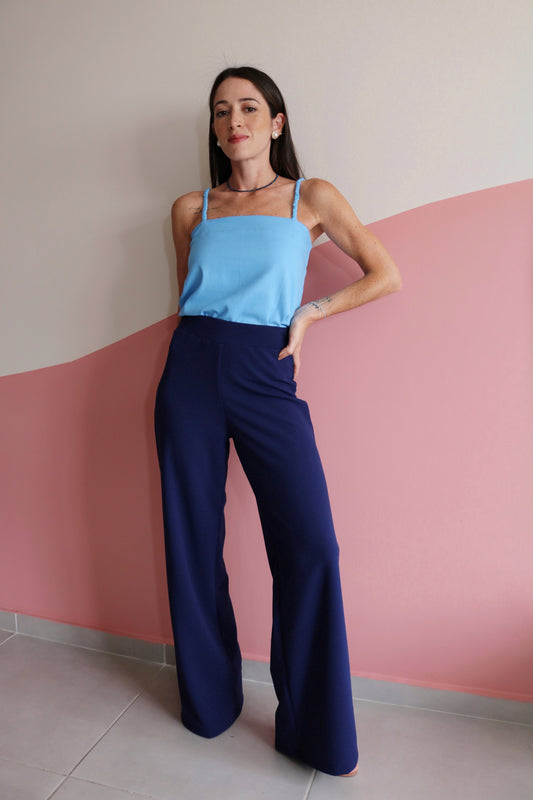 Calça reta crepe Clarisse Azul Safira