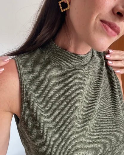 Blusa Regata Malha Mescla Plié Militar