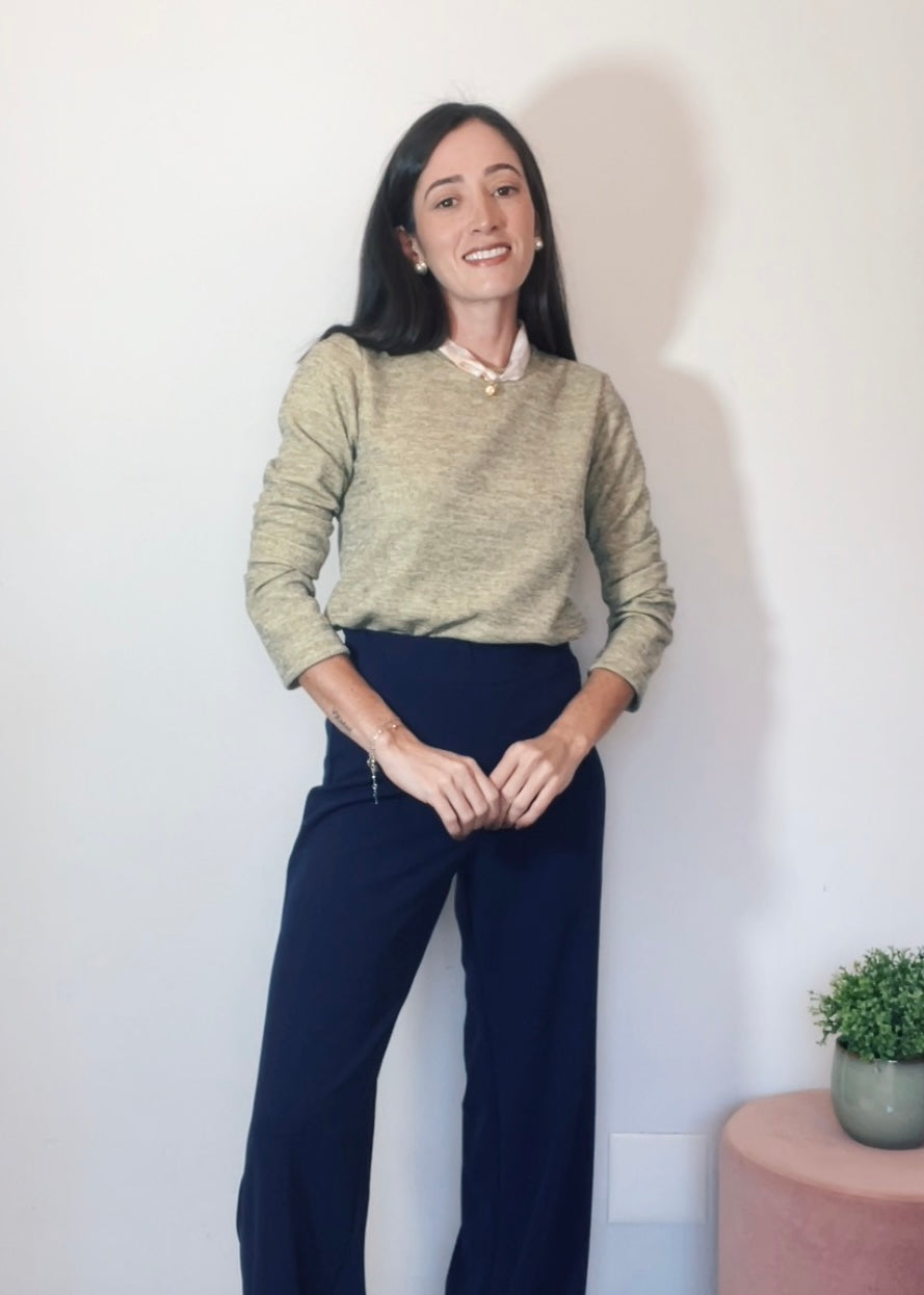 Blusa Mangas Longas Malha Mescla Baunilha