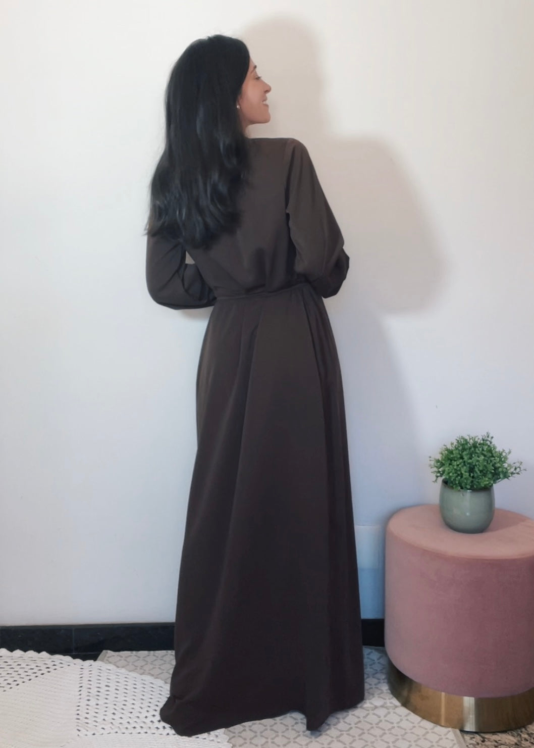 Vestido Transpassado Longo Cláudia Marrom