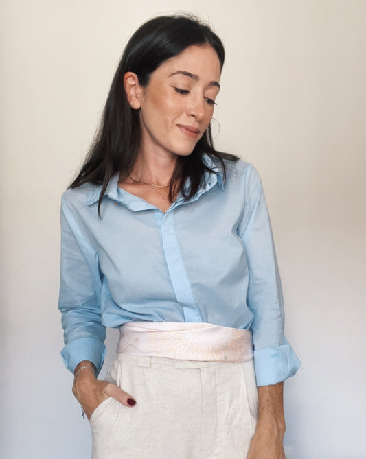 Camisa Manga Longa Tricoline Cris Azul Claro