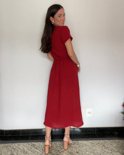 Vestido Trespasse Midi Nina Vermelho Escuro
