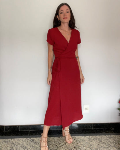 Vestido Trespasse Midi Nina Vermelho Escuro