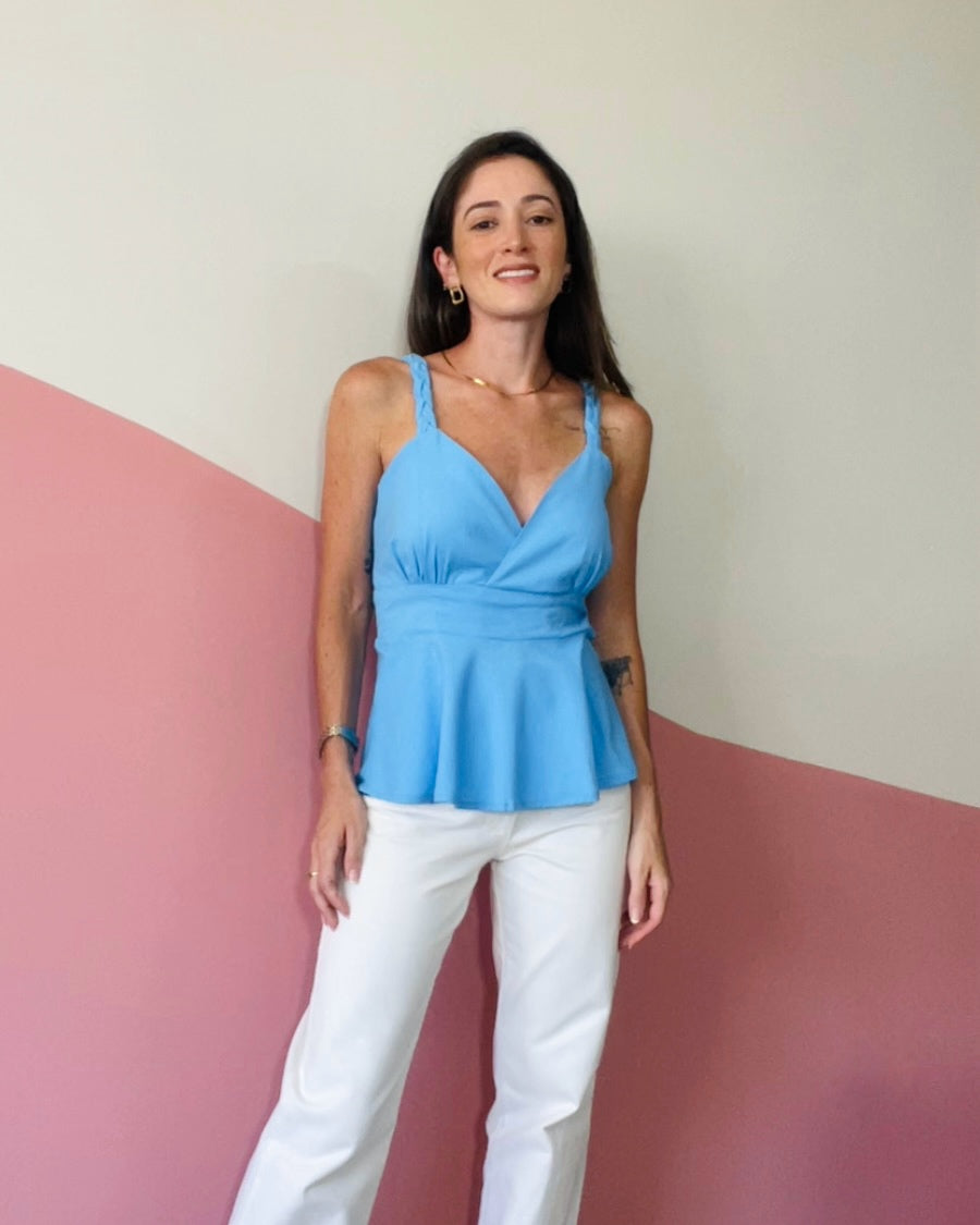 Blusa Peplum Alça Trançada Camélia Hortência