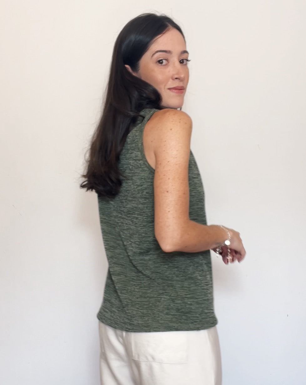 Blusa Regata Malha Mescla Plié Militar