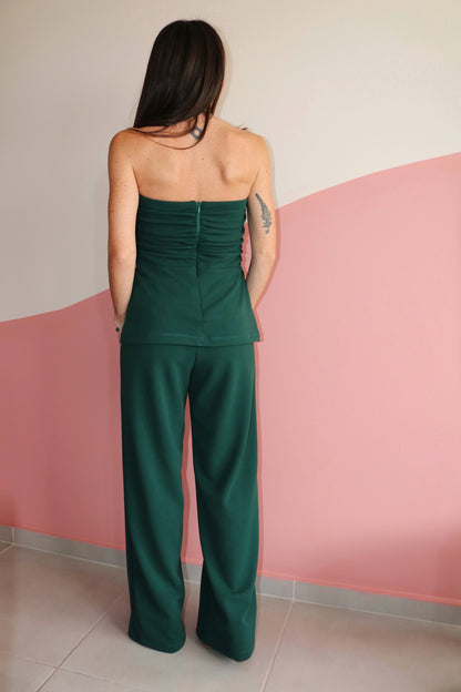 Blusa sem alças drapeada crepe Margot Verde Esmeralda