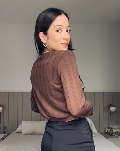 Blusa Mangas Longas Vintage Marrom