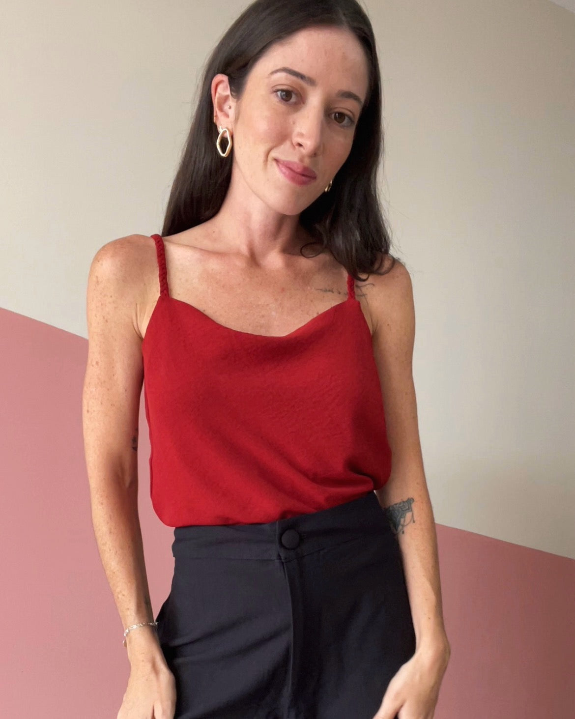 Blusa de Alças Tranças Degagê Lia Vermelho Escuro