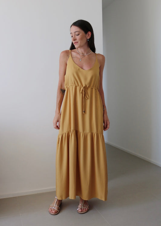 Vestido Midi Marcela Amarelo Queimado