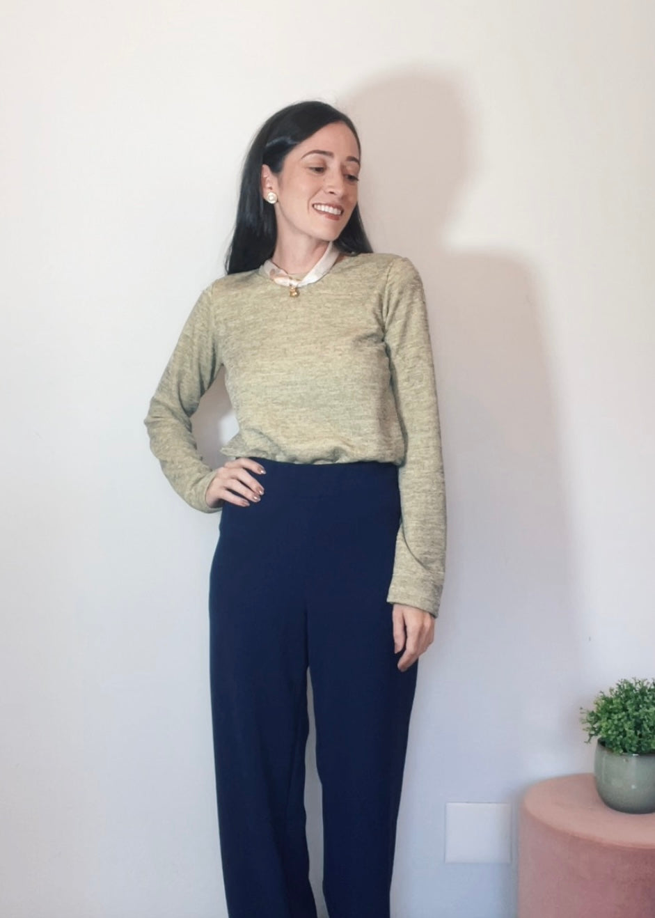 Blusa Mangas Longas Malha Mescla Baunilha