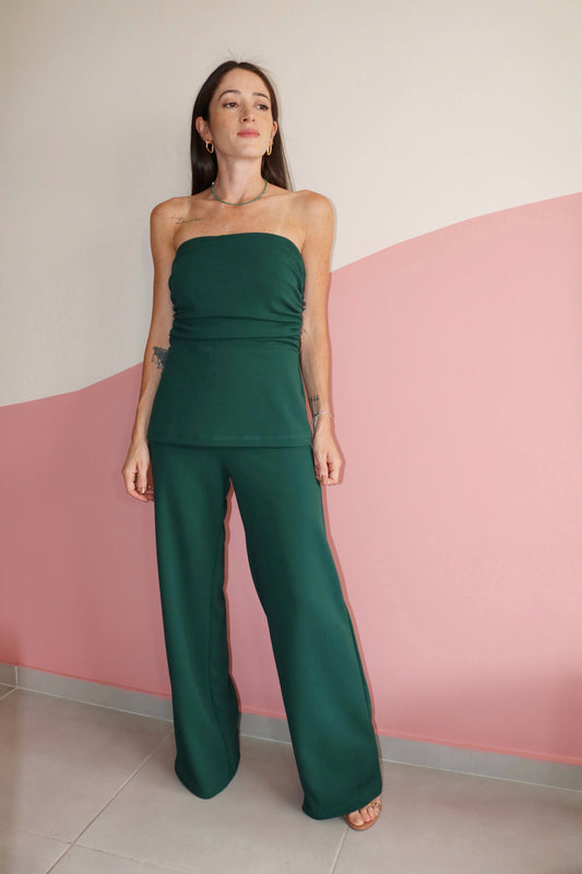 Blusa sem alças drapeada crepe Margot Verde Esmeralda