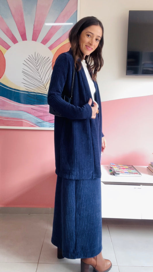 Cardigã Tricot Midi Penelope Azul Marinho