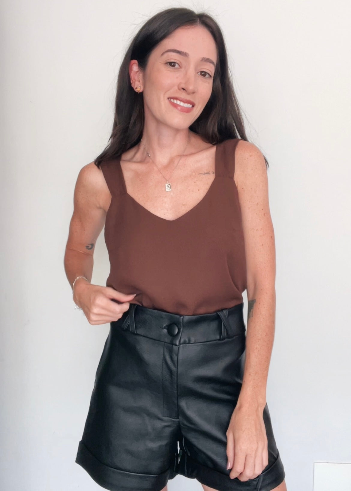 Blusa Alças Crepe Olívia Marrom