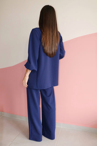 Casaqueto mangas bufantes crepe Anne Azul Safira