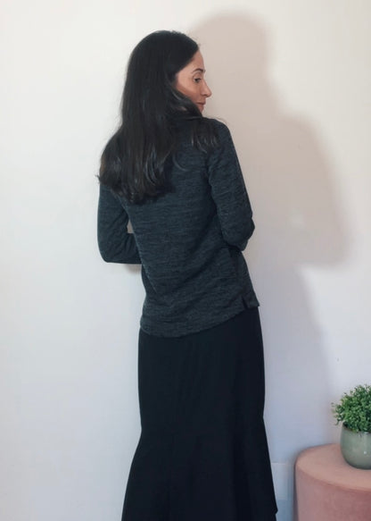 Blusa Mangas Longas Malha Mescla Grafite