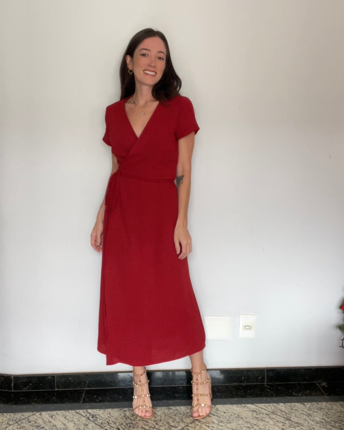 Vestido Trespasse Midi Nina Vermelho Escuro