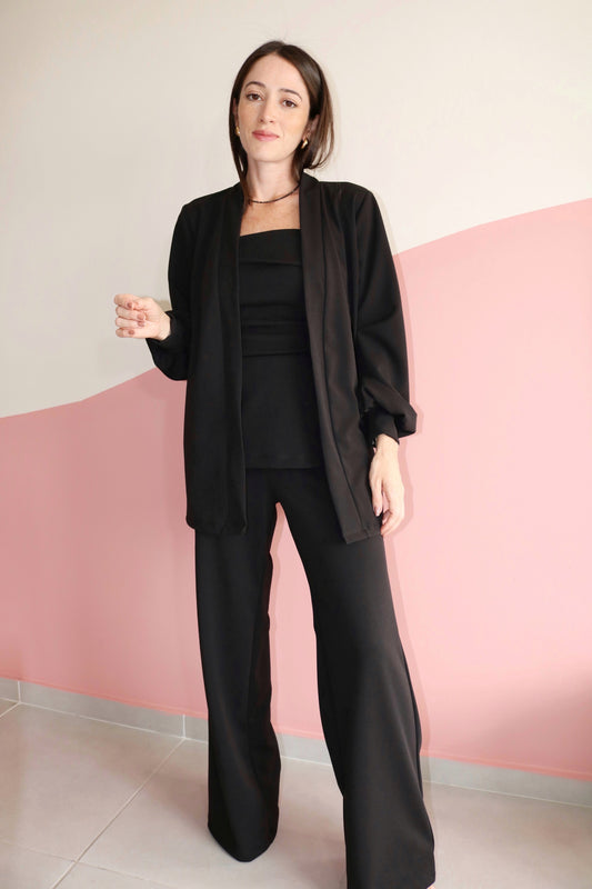 Casaqueto mangas bufantes crepe Anne Turmalina Negra