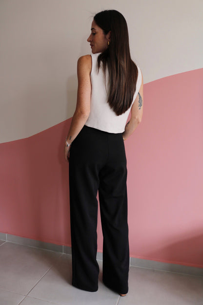 Calça reta crepe Clarisse Turmalina Negra