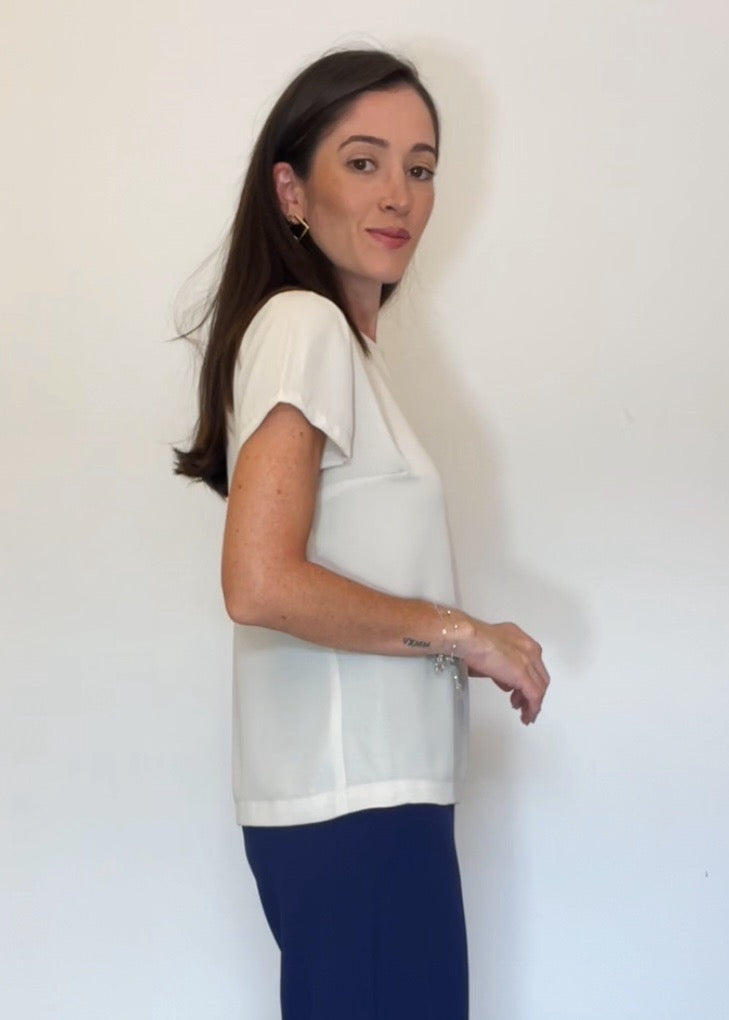 Blusa Manga Curta Crepe Fiorella Gelo
