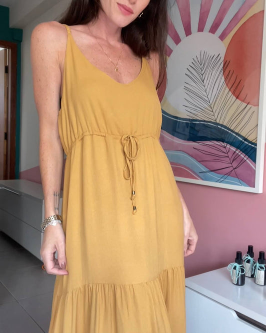 Vestido Midi Marcela Amarelo Queimado