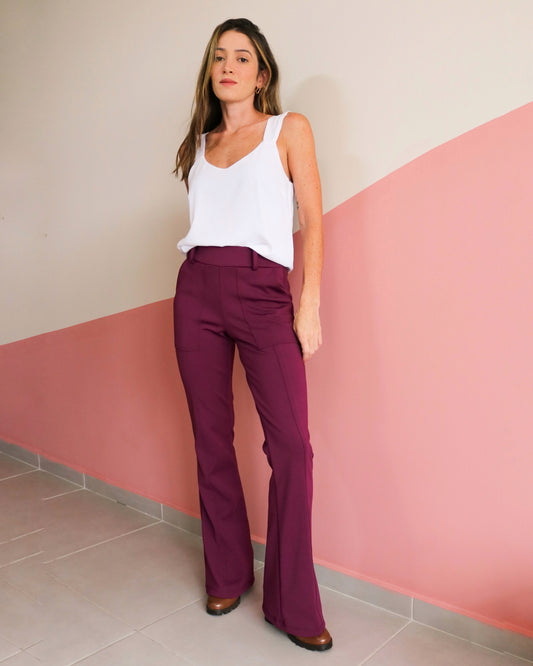 Calça Malha Recorte Patti Roxo Uva