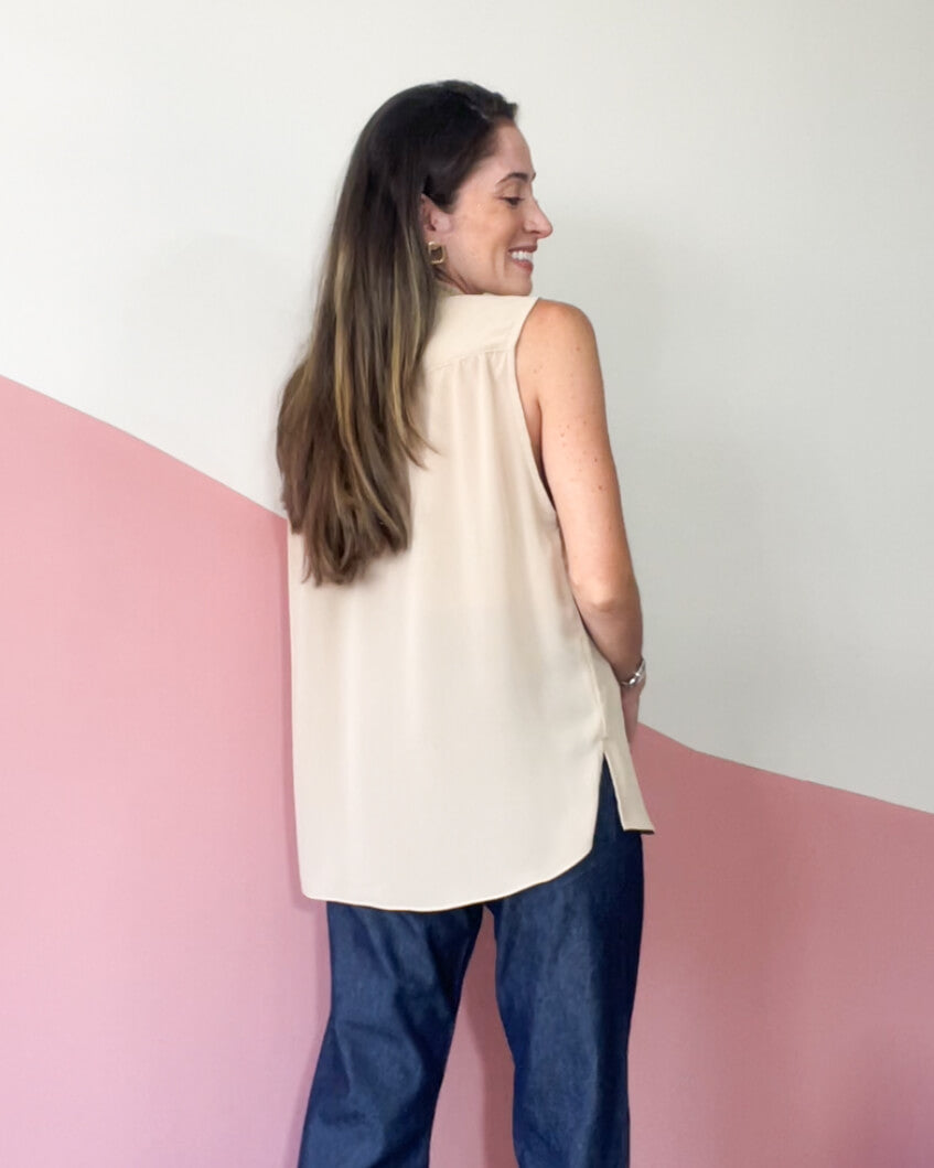 Blusa Regata Texturizada Decote Laço Valéria Bege