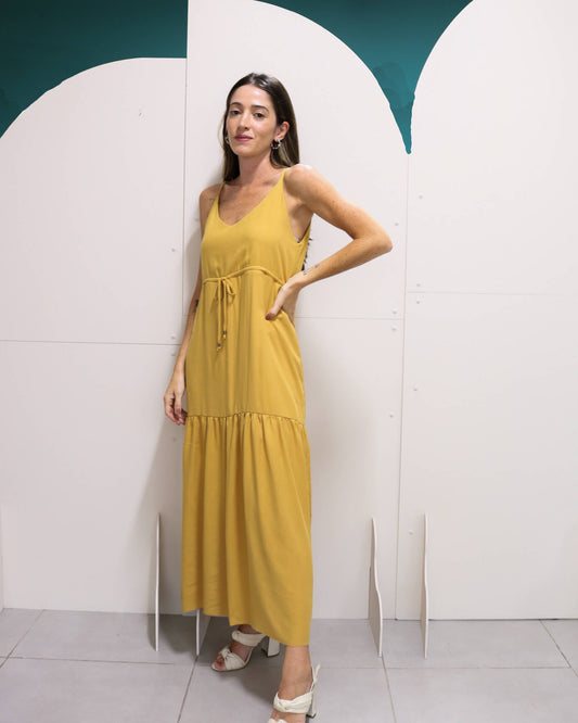 Vestido Midi Marcela Amarelo Queimado