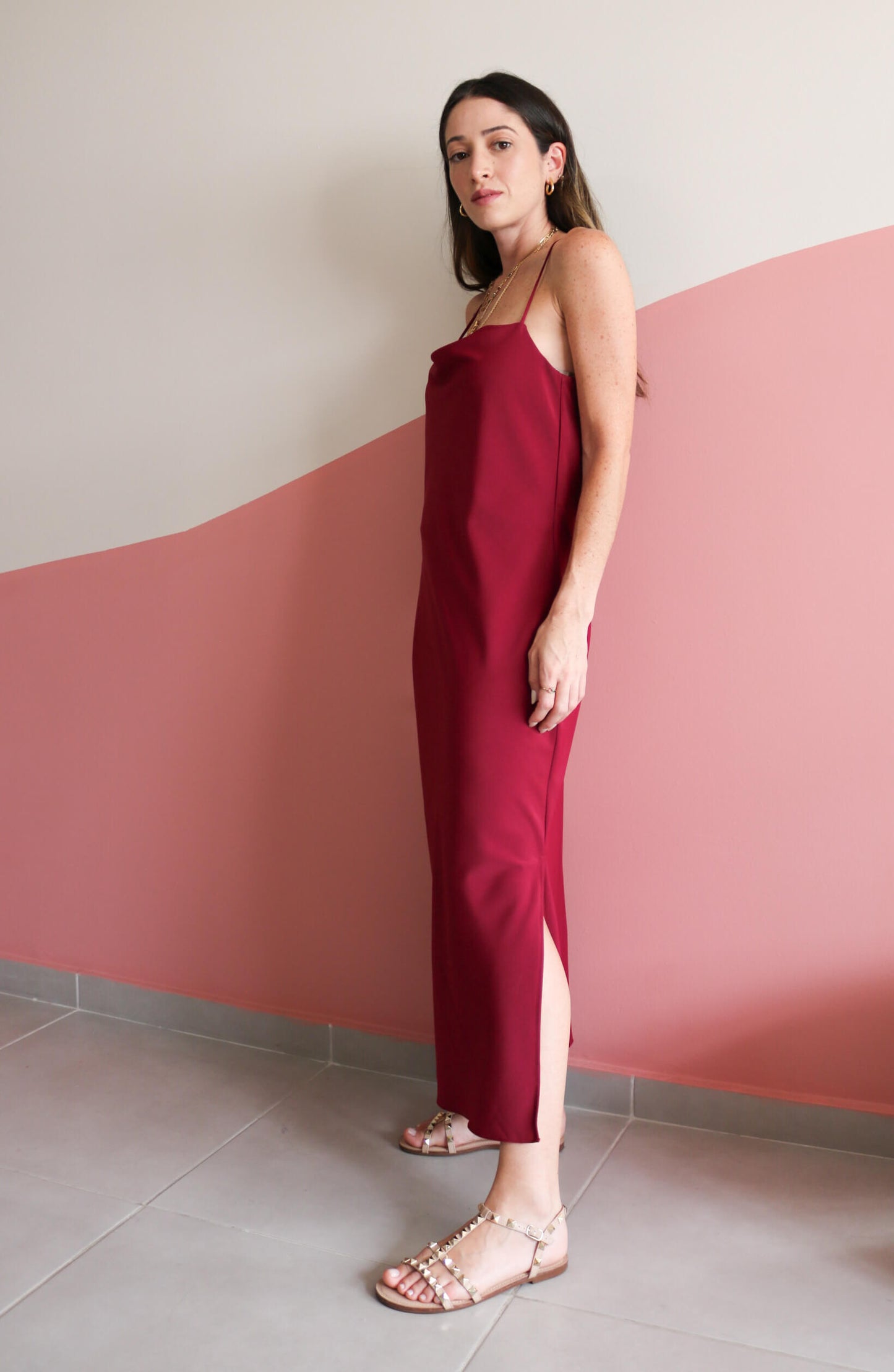 Vestido Midi Degagê Kate Bordô