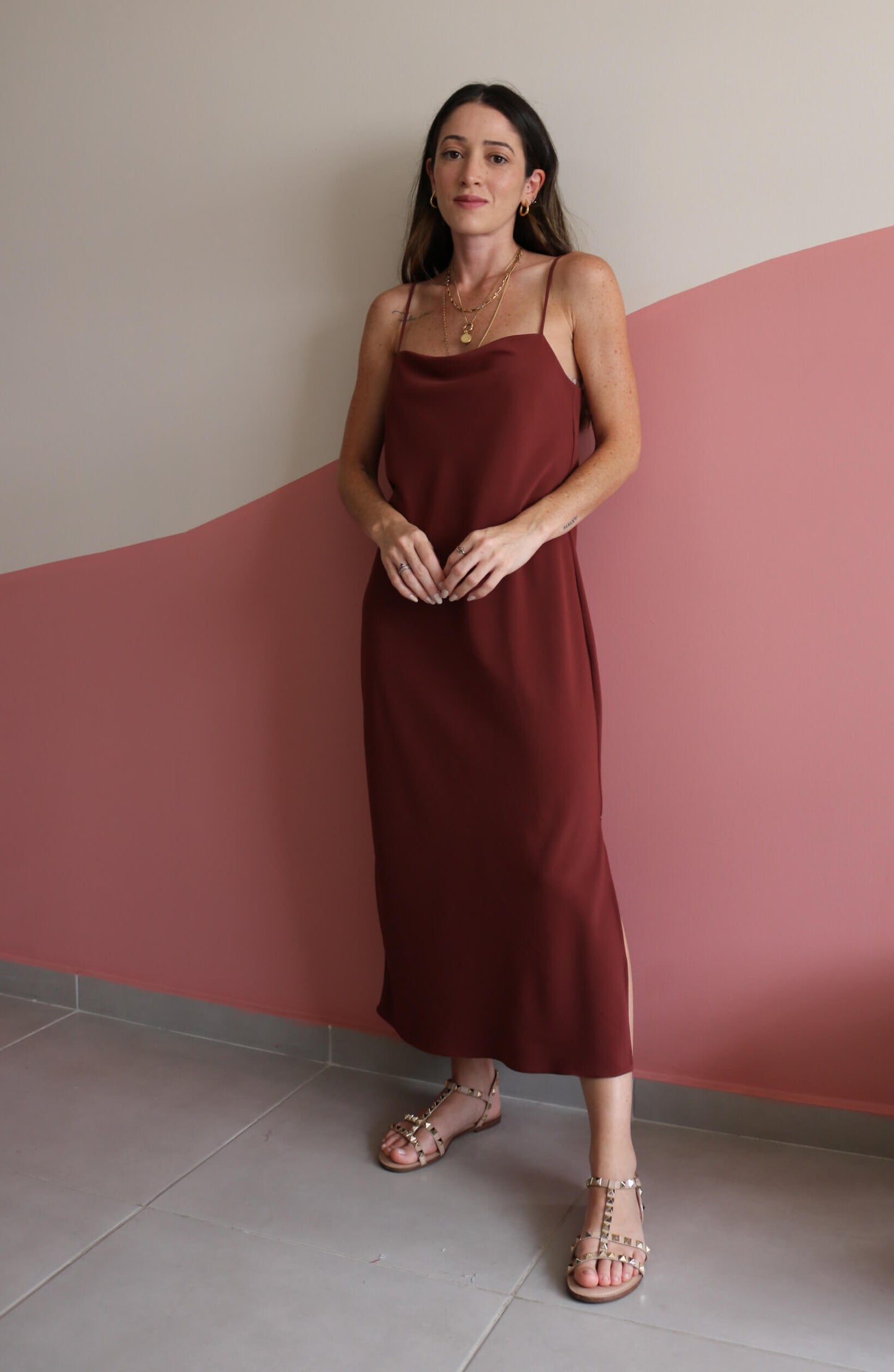 Vestido Midi Degagê Kate Marrom
