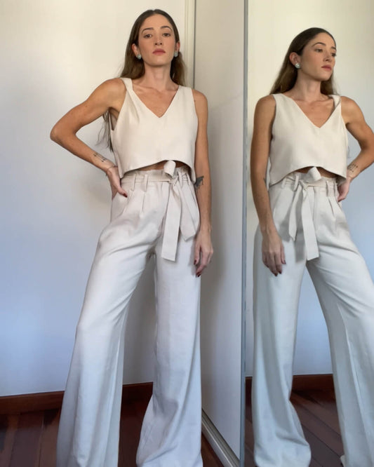 Calça Pantalona Vivienne Bege Andiroba
