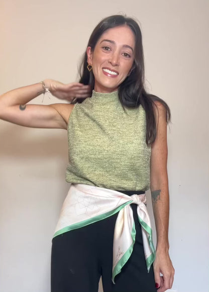 Blusa Regata Malha Mescla Plié Baunilha