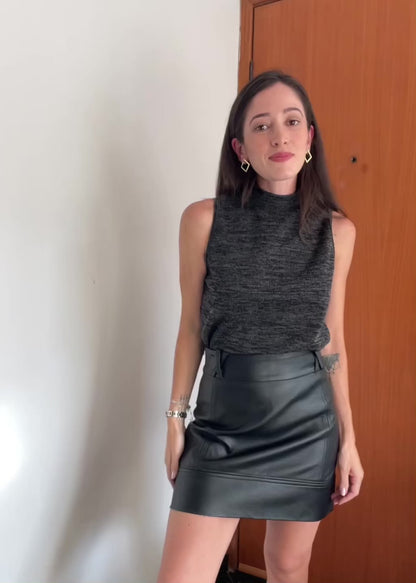 Blusa Regata Malha Mescla Plié Grafite