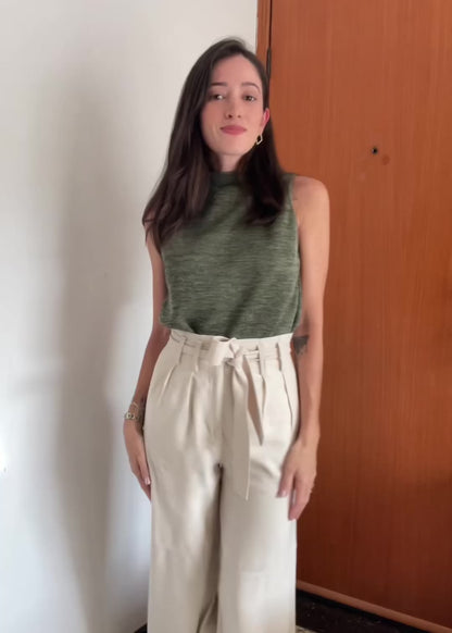 Blusa Regata Malha Mescla Plié Militar