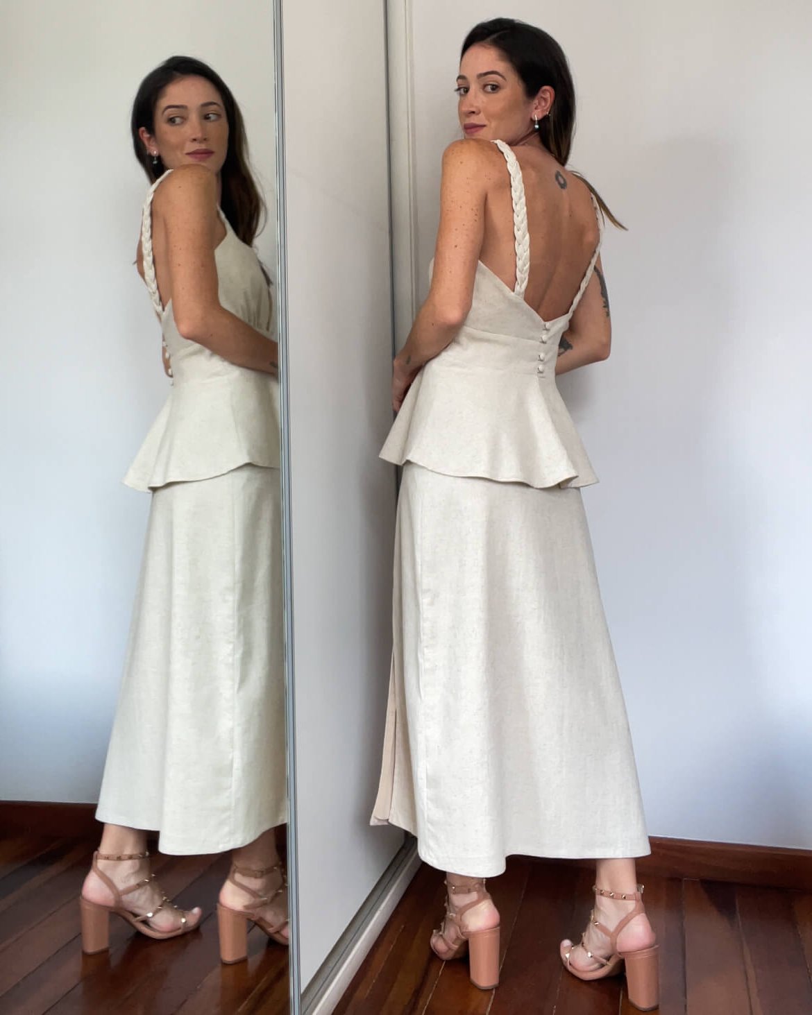 Saia Midi Leona Viscolinho Cru