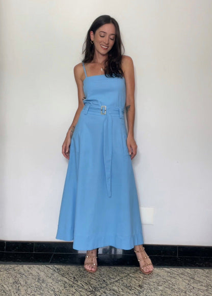 Saia midi Evasê Giovanna Azul Hortênsia