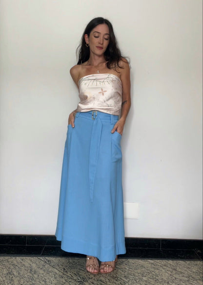 Saia midi Evasê Giovanna Azul Hortênsia