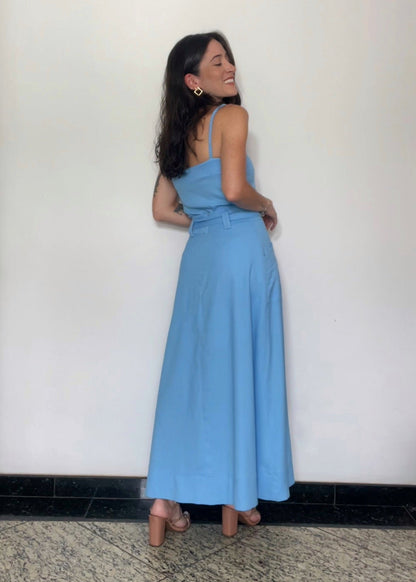 Saia midi Evasê Giovanna Azul Hortênsia