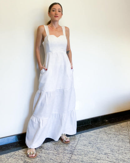 Vestido Longo Alças Listras Santorini Natural