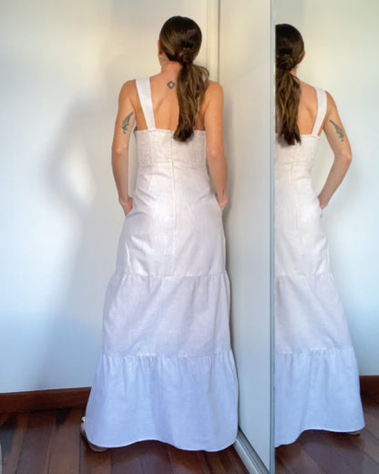 Vestido Longo Alças Listras Santorini Natural