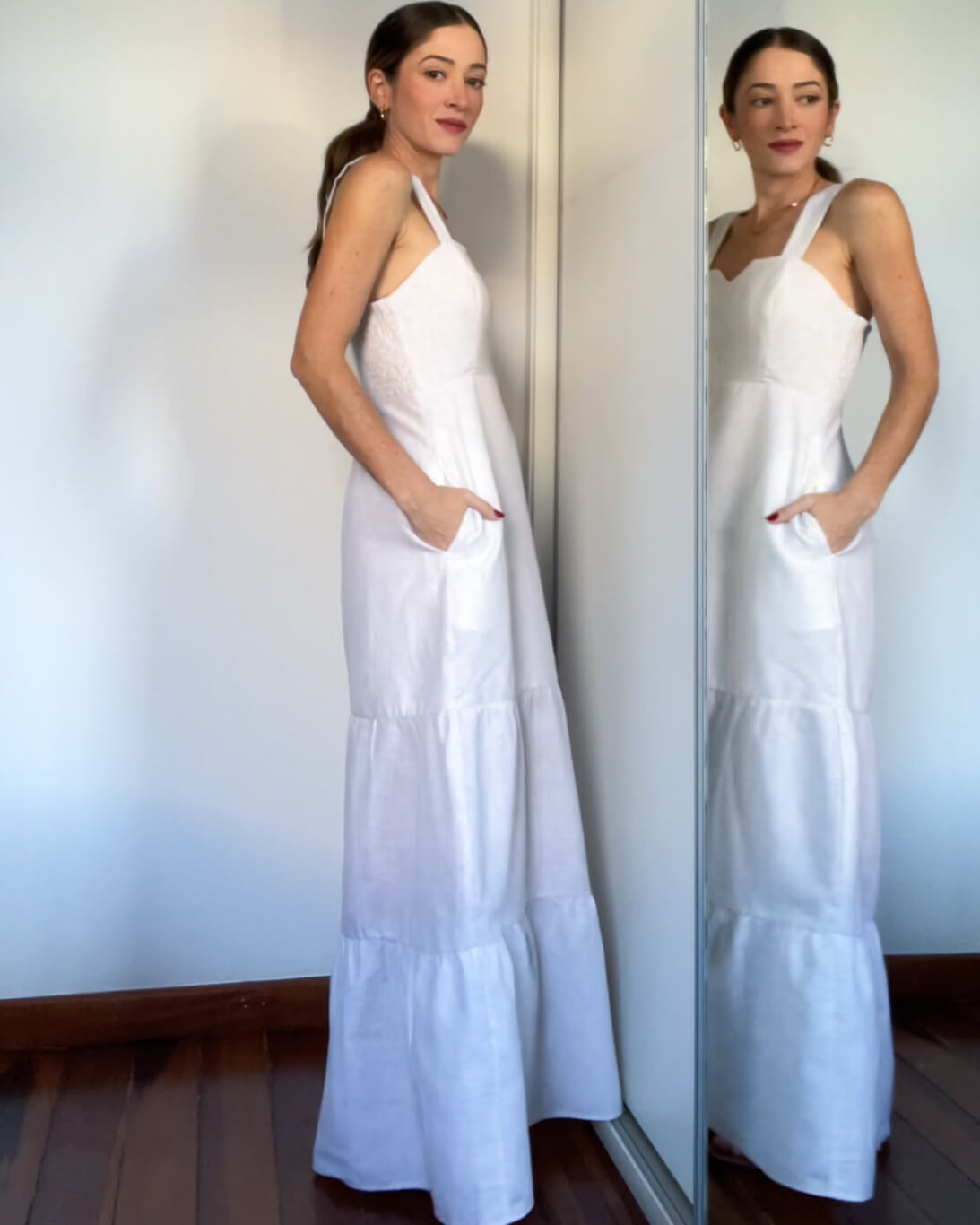 Vestido Longo Alças Listras Santorini Natural